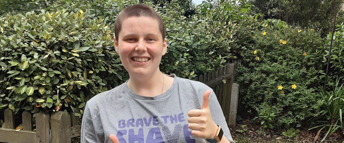 Jess with shaved head