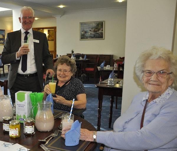 LAST STRAW. Colten Care has replaced all single-use plastic straws from its catering services with ones that are fully biodegradable. This will remove around 480,000 pieces of plastic a year.  Fergus Davitt, Colten Care’s Hotel Services Manager, tries out the new straws with Colten Care residents.