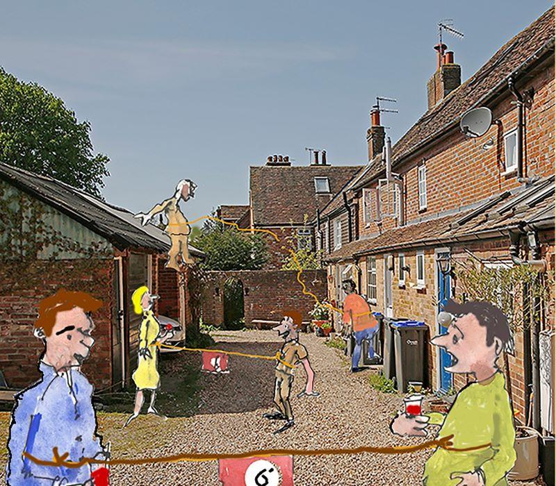 socially distanced party by Hugh Lohan