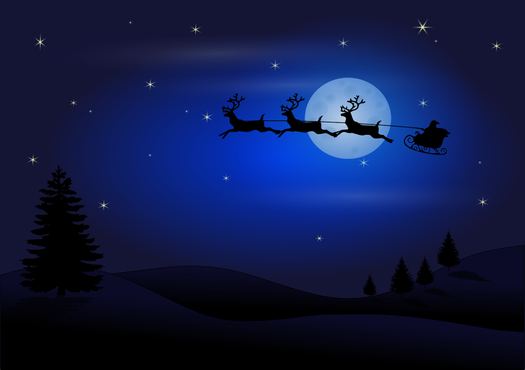 Father Christmas on his way with full moon behind