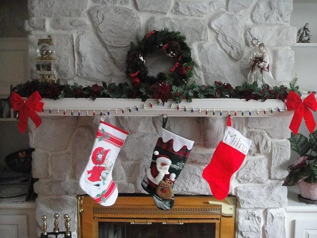 christmas stocking over fireplace