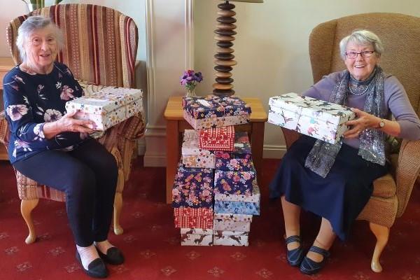 shoeboxes filled by care home residents