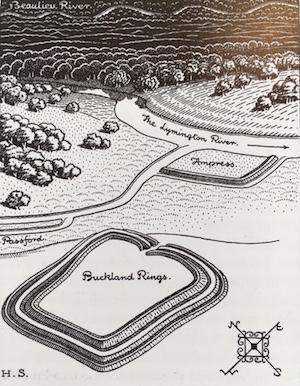 Buckland Rings drawn by Heywood Sumner in 1914