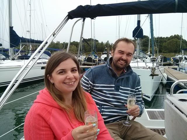 Welcoming glass of champagne on board at Lymington with Escape Yachting