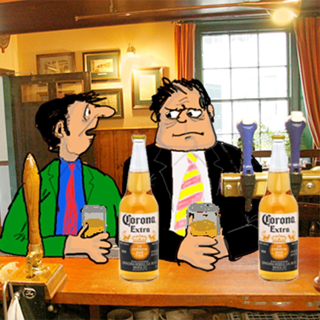 cartoon men at bar with beer