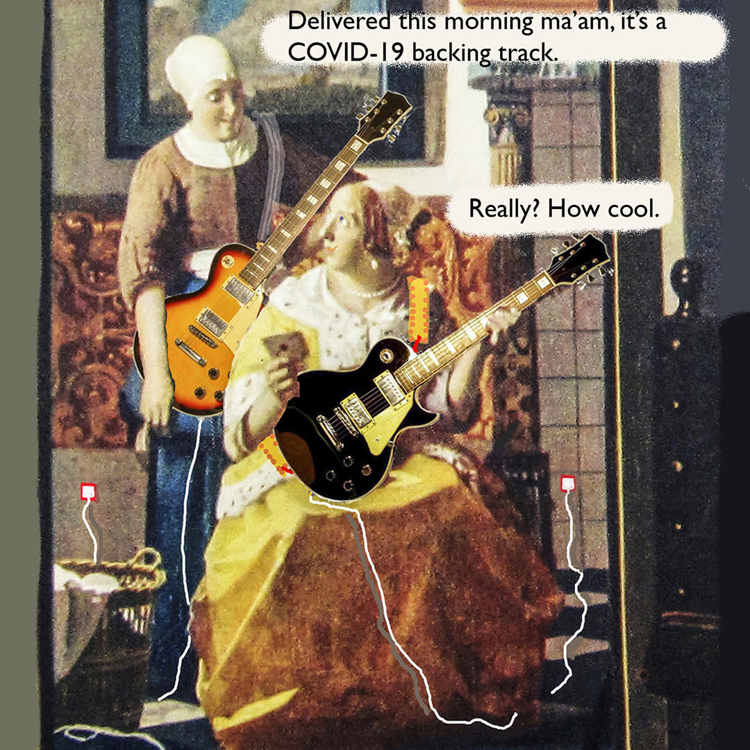 Jan Vermeer painting with backing track cartoon
