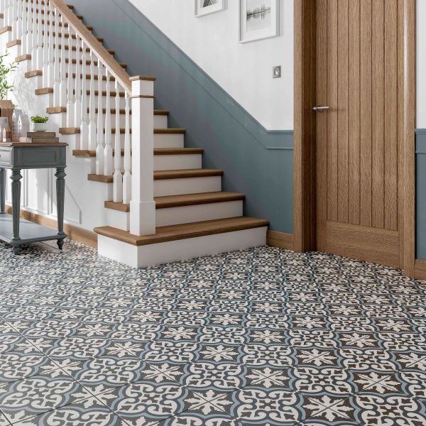 bright floor tiles in hall