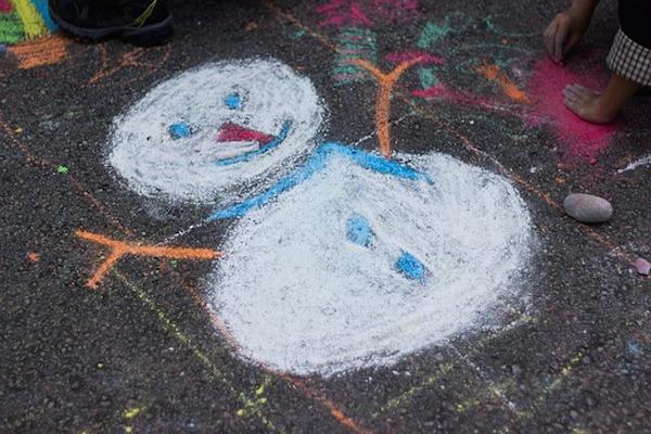 Snowman chalk drawing