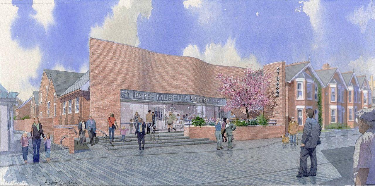 watercolour impression of the new look St Barbe Museum and Art Gallery Lymington